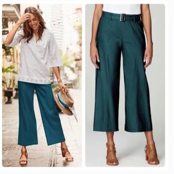 NWT J. Jill Jenna Linen Belted Crop Pants Pacific Blue 4X - Picture 1 of 11